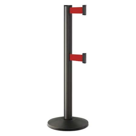 Lavi Industries Barrier Post with Belt, Black, 10 ft Length, 40 in Post Height, No Legend, Powder Coated 50-3000DL/WB/RD