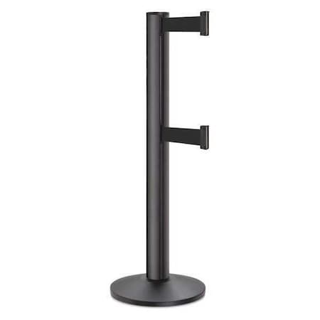 Lavi Industries Barrier Post with Belt, Black, 15 ft Length, 40 in Post Height, No Legend, Powder Coated 50-3100DL/WB/BK
