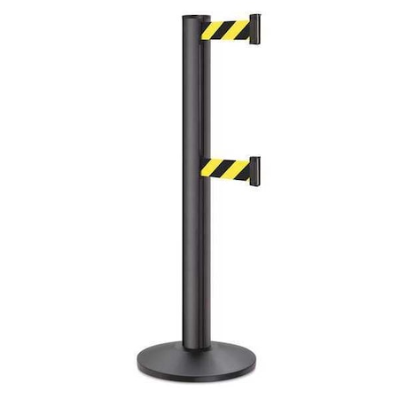 Lavi Industries Barrier Post with Belt, Black, 15 ft Length, 40 in Post Height, No Legend, Powder Coated 50-3100DL/WB/SF