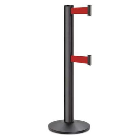 Lavi Industries Barrier Post with Belt, Black, 15 ft Length, 40 in Post Height, No Legend, Powder Coated 50-3100DL/WB/RD