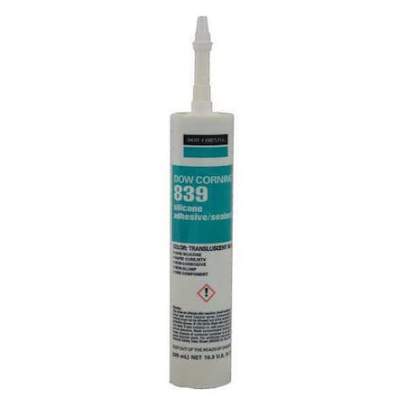 Dowsil Silicone Adhesive Sealant, 10 oz, Cartridge, White, Silicone Base, 839 3138496