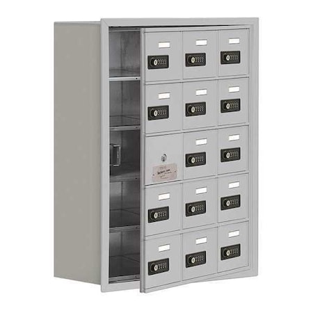 Salsbury Industries Cell Phone Locker, 22 3/4 in W, 8 3/4 in D, 29 3/4 in H, (3) Wide, (5) Tier, Silver 19158-15ARC