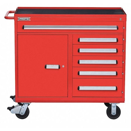 Proto 560 Series Rolling Tool Cabinet, 6 Drawer, Red, Steel, 45 in W x 21-1/2 in D x 42-1/2 in H J564542-6RD-1S