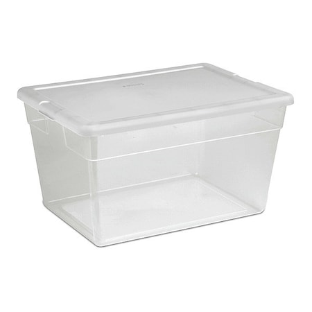 Sterilite Stackable Storage Tote W/ Lid, 14 gal, 23 in L x 16-1/4 in W x 12-3/8 in H, Clear, White 42488008
