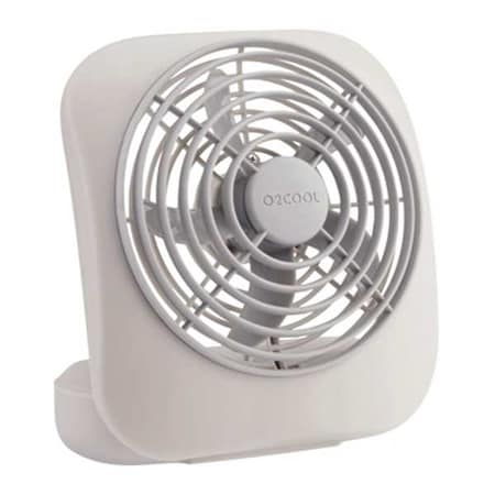 TREVA/O2COOL 5" Table Fan, Non-Oscillating, 2 Speeds, 3VDC, White, FCC-Compliant Adapter FD05805