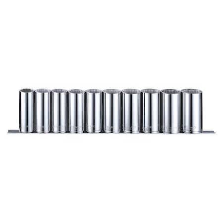 Westward 1/2" Drive Socket Set Metric, 22 mm to 32 mm , Chrome, Socket Set, 1/2 in Drive Size, 10 Pieces 53PN72