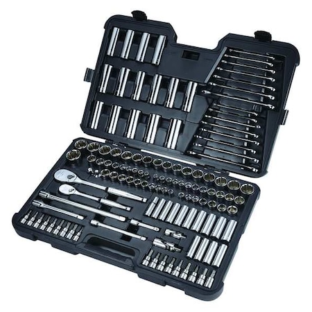 Westward 3/8", 1/2" Drive Socket Set SAE, Metric 127 Pieces 1/2 in to 1 in, 8 mm to 27 mm , Chrome 53PN74