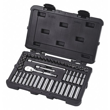 Westward 1/4" Drive Socket Set SAE, Metric 47 Pieces 3.5 mm to 12 mm, 5/32 in to 1/2 in , Chrome 53PN22