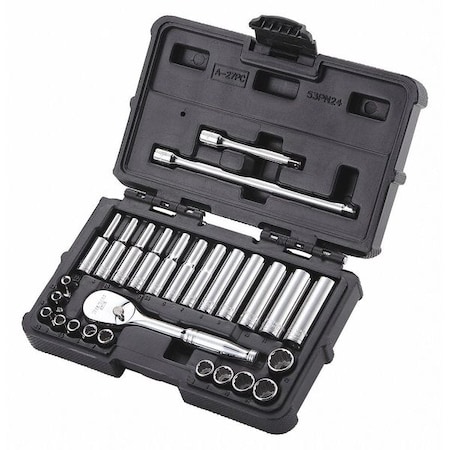 Westward 1/4" Drive Socket Set Metric 27 Pieces 3.5 mm to 12 mm , Chrome 53PN24