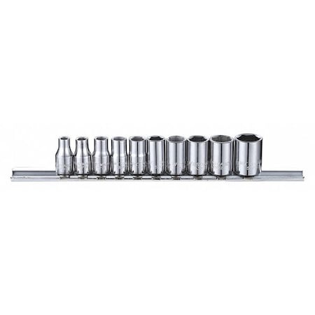 Westward 1/4" Drive Socket Set SAE 10 Pieces 5/32 in to 1/2 in , Chrome, Skt St, Chrm, 3/8-1 1/2 in, 6Pt 53PN25