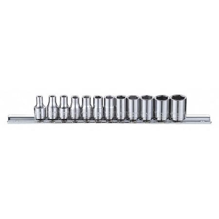 Westward 1/4" Drive Socket Set, Metric, 12pcs, Skt St, Chrm, 22-32 mm, 12Pt 53PN29