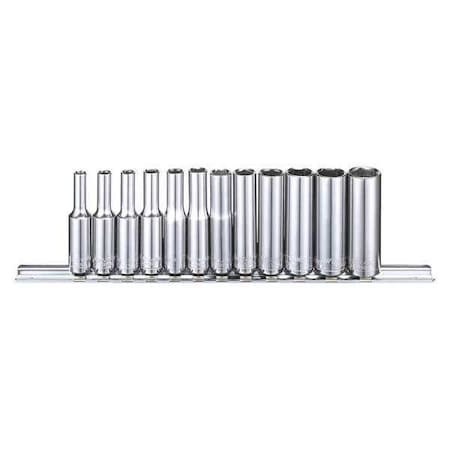 Westward 1/4 in Drive Socket Set, Metric, 12pcs, Skt St, Chrm, 1/4-1 in, 12Pt 53PN30