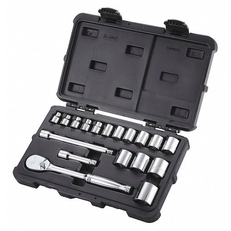 Westward 3/8" Drive Socket Set SAE 18 Pieces 1/4 in to 1 in , Chrome 53PN35
