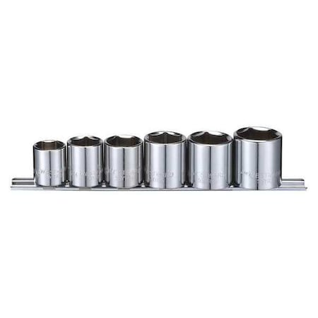 Westward 3/8" Drive Socket Set, SAE, 11/16 to 1 in, Chrome, 6-Pieces 53PN38
