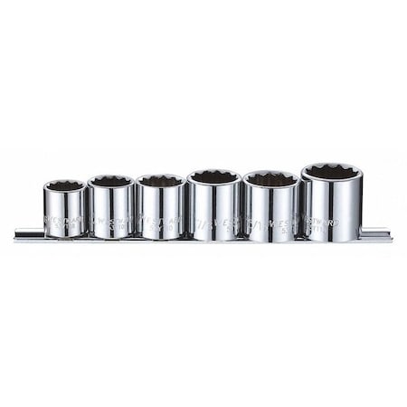 Westward 3/8" Drive Socket Set SAE 6 Pieces 11/16 in to 1 in , Chrome, Skt St, Chrm, 5/32-1/2 in, 6Pt 53PN42