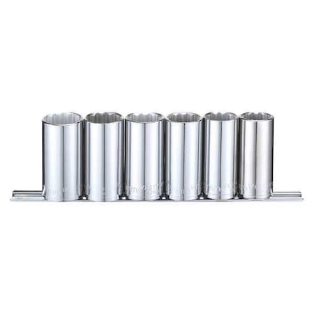 Westward 3/8" Drive Socket Set Metric 6 Pieces 20 mm to 25 mm , Chrome, Skt St, Chrm, 8-19 mm, 6Pt 53PN52