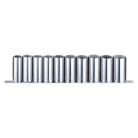 Westward 1/2" Drive Socket Set Metric 10 Pieces 22 mm to 32 mm , Chrome, Skt St, Chrm, 10-19 mm, 6Pt 53PN68