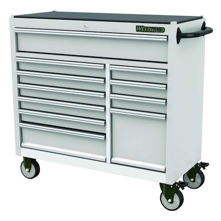 Westward WESTWARD Rolling Tool Cabinet, 11-Drawers, Stainless Steel Silver, 42" W x 19" D x 40" H 53RH52