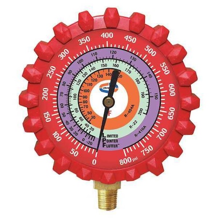 Uniweld Refrigerant Gauge, 3-1/4" L, 800 psi, Brass G529LD