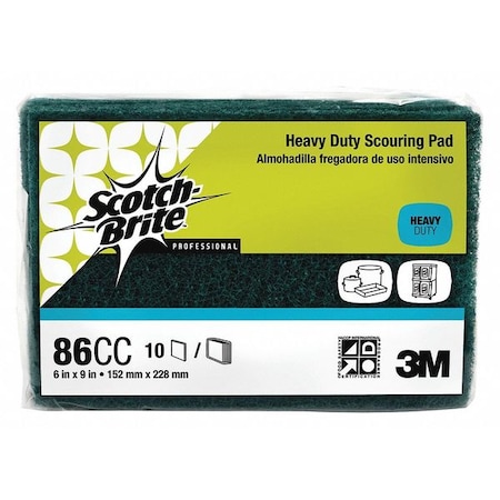 Scotch-Brite Scouring Pad, 6" L x 9" W, Green, PK10 86CC