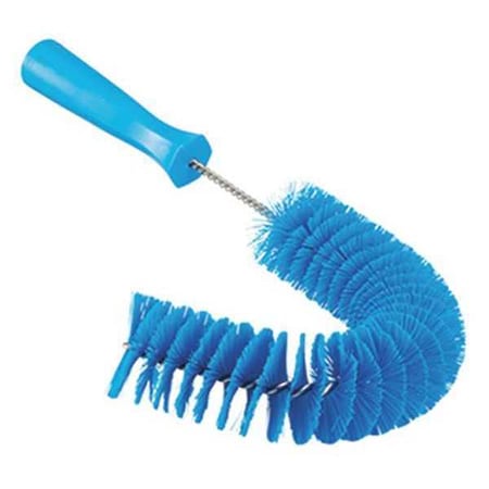 Vikan 7 7/8 in W Hook Brush, Medium, 5 1/4 in L Handle, 15 1/2 in L Brush, Blue, Polypropylene 53723