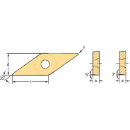 Walter Diamond Turning Insert, Diamond, 3, VCMW, 1, Carbide VCMW160404-RK6 WKK10S