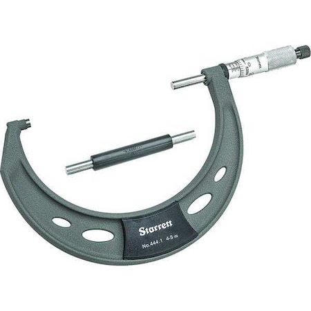 Starrett Outside Micrometer, 4 to 5" Range, Ratchet T444.1XRL-5