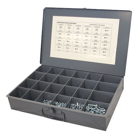 Zoro Select 1/4-20"; #10-24; #10-32; #6-32; #8-32 x Slotted Round Machine Screw Assortment, Zinc Plated Finish CPS1PJD6GR