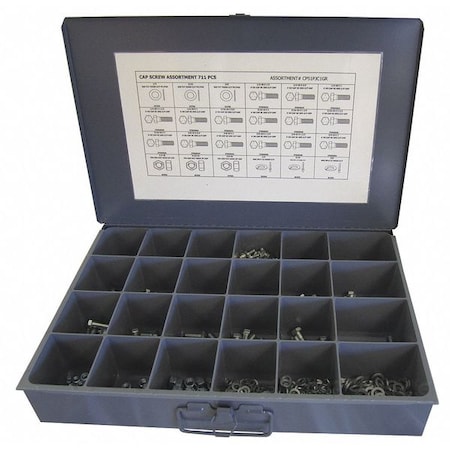 Zoro Select 1/4"-28; 5/16"-24; 3/8"-24 Hex Head Cap Screw Assortment, Zinc Plated Finish, Steel CPS1PJC1GR