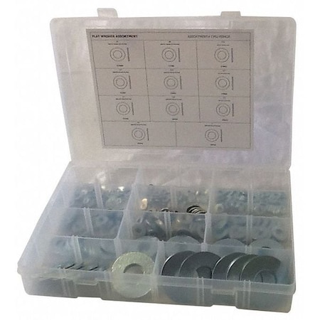 Zoro Select Washer Assortment, , Steel Zinc Plated Finish, 587 PCS CPS1YE84GR