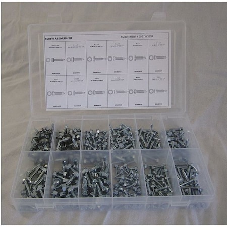 Zoro Select Self-Drilling Screw Assortment, Zinc-Plated Finish, Steel CPS1YY55GR