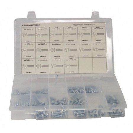 Zoro Select #6-32 to 1/4"-20 x Phillips Flat Machine Screw Assortment, Zinc Plated Finish, Steel CPS1ZA56GR