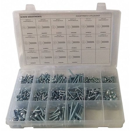 Zoro Select #6-32 to 1/4"-20 x Phillips Round Machine Screw Assortment, Zinc Plated Finish, Steel CPS1ZA39GR