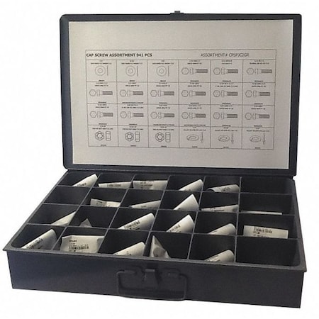 Zoro Select 1/4"-20; 3/8"-16; 5/16"-18 Hex Head Cap Screw Assortment, Zinc Plated Finish, Steel CPS1PJC2GR