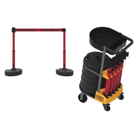 Banner Stakes Belt Barrier System, 15 ft Length, 22 in to 42 in Post Height, Danger Keep Out PL4011T