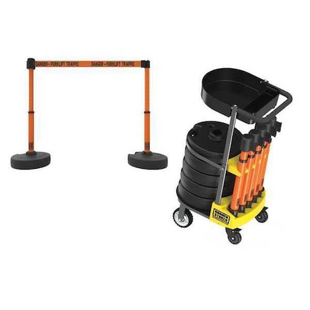 Banner Stakes Belt Barrier System, 15 ft Length, 22 in to 42 in Post Height, Danger - Forklift Traffic PL4017T