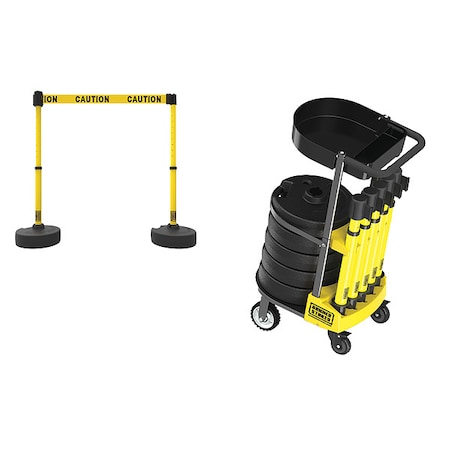Banner Stakes Belt Barrier System, 15 ft Length, 22 in to 42 in Post Height, Caution PL4001T