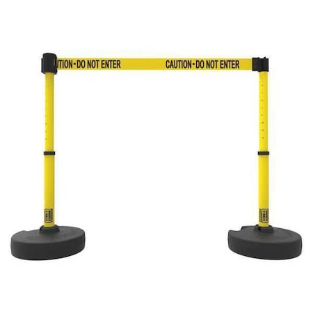 Banner Stakes Belt Barrier System, Yellow, 15 ft Length, 22 in to 42 in Adjustable Post Height PL4285