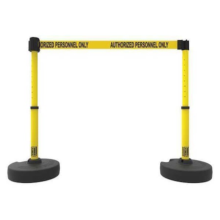 Banner Stakes Belt Barrier System, Yellow, 15 ft Length, 22 in to 42 in Adjustable Post Height PL4287