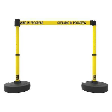 Banner Stakes Barrier Post with Belt, Yellow, 15 ft Length, 22 in to 42 in Adjustable Post Height PL4288