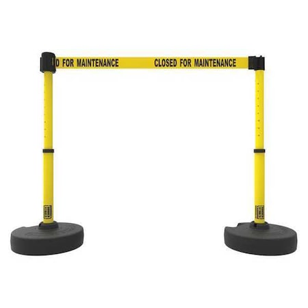 Banner Stakes Belt Barrier System, Yellow, 15 ft Length, 22 in to 42 in Adjustable Post Height PL4290
