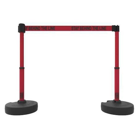 Banner Stakes Barrier Post with Belt, Red, 15 ft Length, 22 in to 42 in Adjustable Post Height PL4295