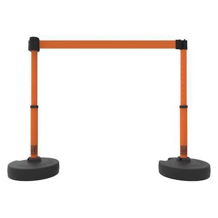 Banner Stakes Barrier Post with Belt, Orange, 15 ft Length, 22 in to 42 in Adjustable Post Height, No Legend PL4203