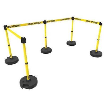 Banner Stakes Barrier Post with Belt, Yellow, 15 ft Length, 22 in to 42 in Adjustable Post Height PL4588