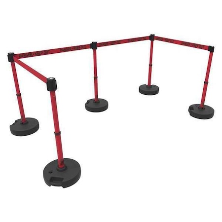 Banner Stakes Belt Barrier System, Red, 15 ft Length, 22 in to 42 in Adjustable Post Height, Danger Keep Out PL4594