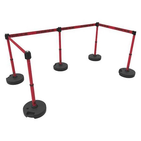 Banner Stakes Barrier Post with Belt, Red, 15 ft Length, 22 in to 42 in Adjustable Post Height PL4595