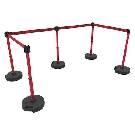 Banner Stakes Belt Barrier System, Red, 15 ft Length, 22 in to 42 in Adjustable Post Height PL4596
