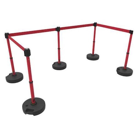 Banner Stakes Belt Barrier System, Red, 15 ft Length, 22 in to 42 in Adjustable Post Height, No Legend PL4599
