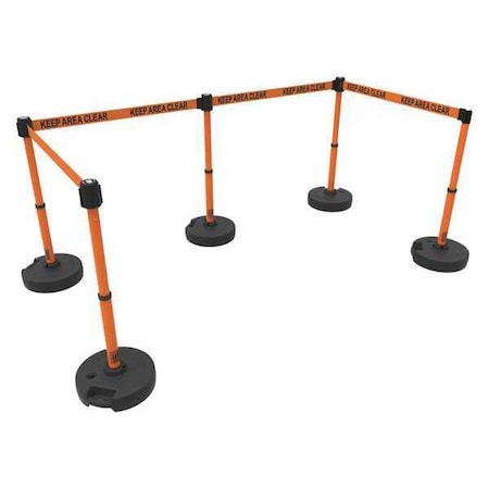 Banner Stakes Barrier Post with Belt, Orange, 15 ft Length, 22 in to 42 in Adjustable Post Height PL4500