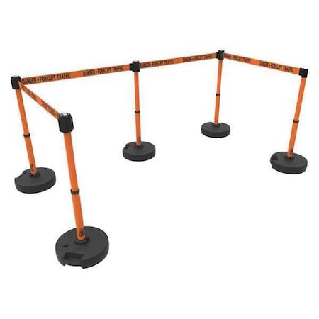 Banner Stakes Barrier Post with Belt, Orange, 15 ft Length, 22 in to 42 in Adjustable Post Height PL4502